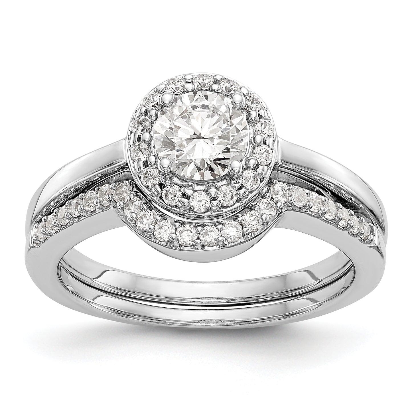 14K White Gold Round Simulated Diamond Halo Engagement Ring