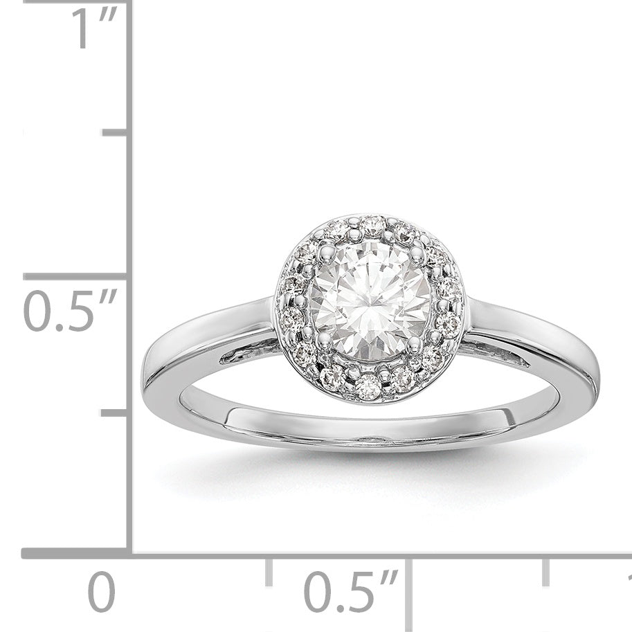 14K White Gold Round Simulated Diamond Halo Engagement Ring