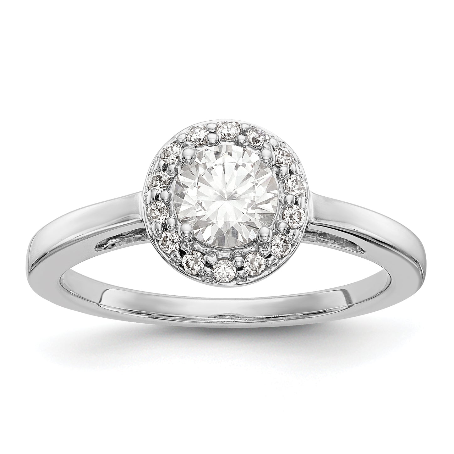 14K White Gold Round Simulated Diamond Halo Engagement Ring