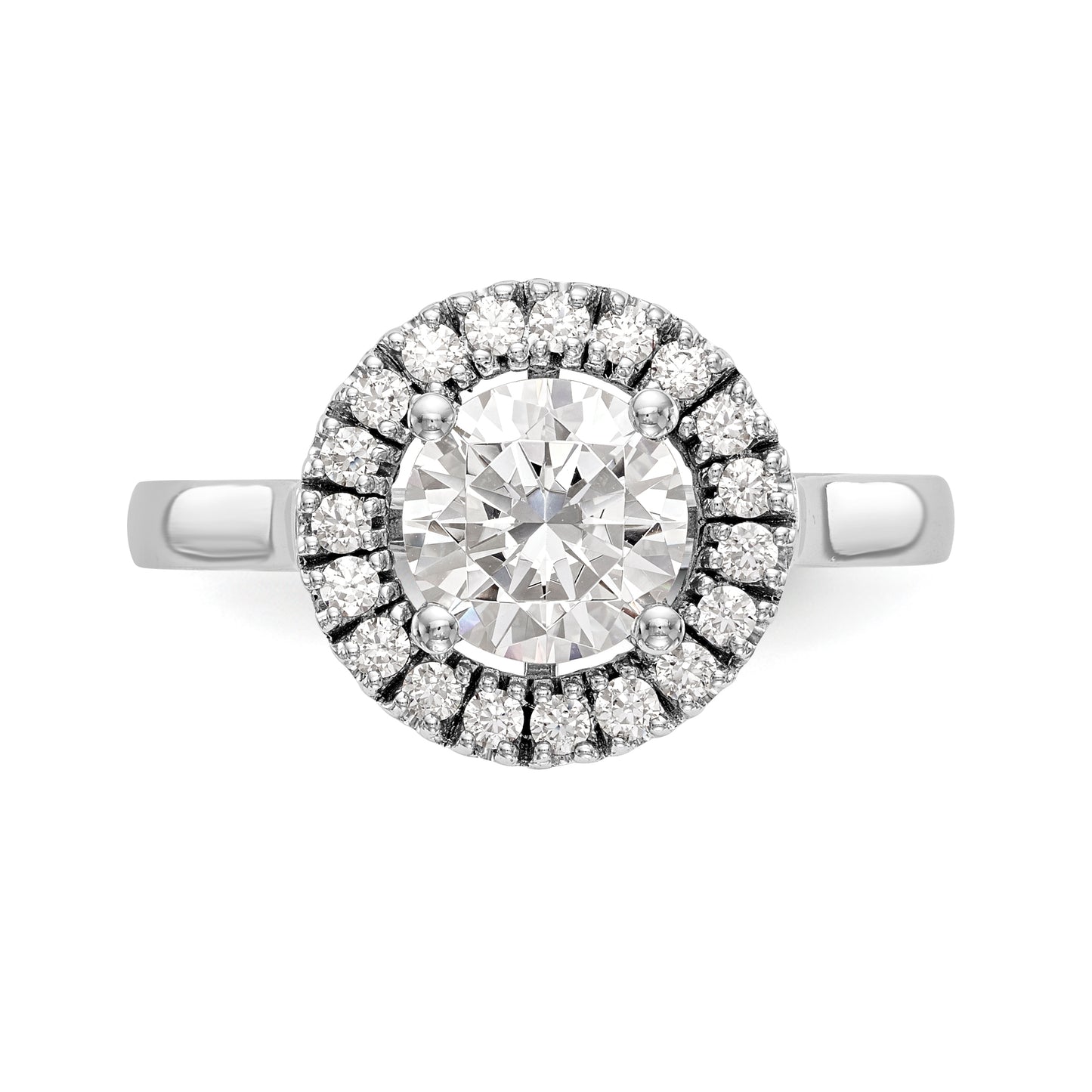 14K White Gold Round Simulated Diamond Halo Engagement Ring