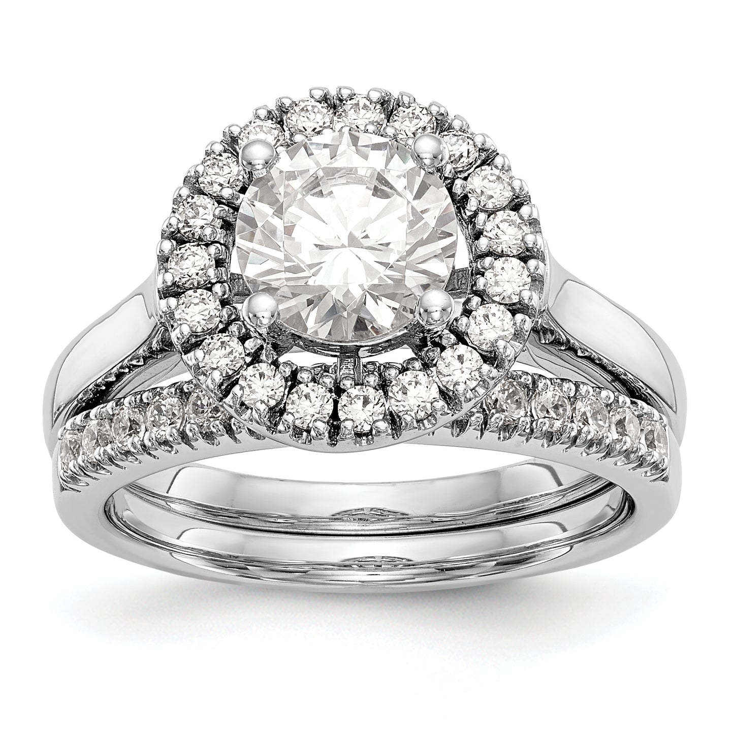 14K White Gold Round Simulated Diamond Halo Engagement Ring