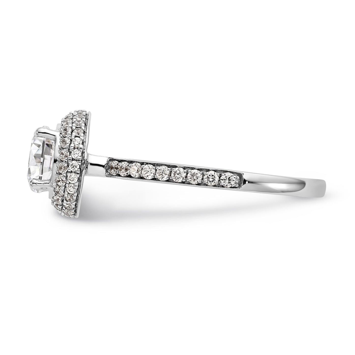 14K White Gold Round Simulated Diamond Halo Engagement Ring