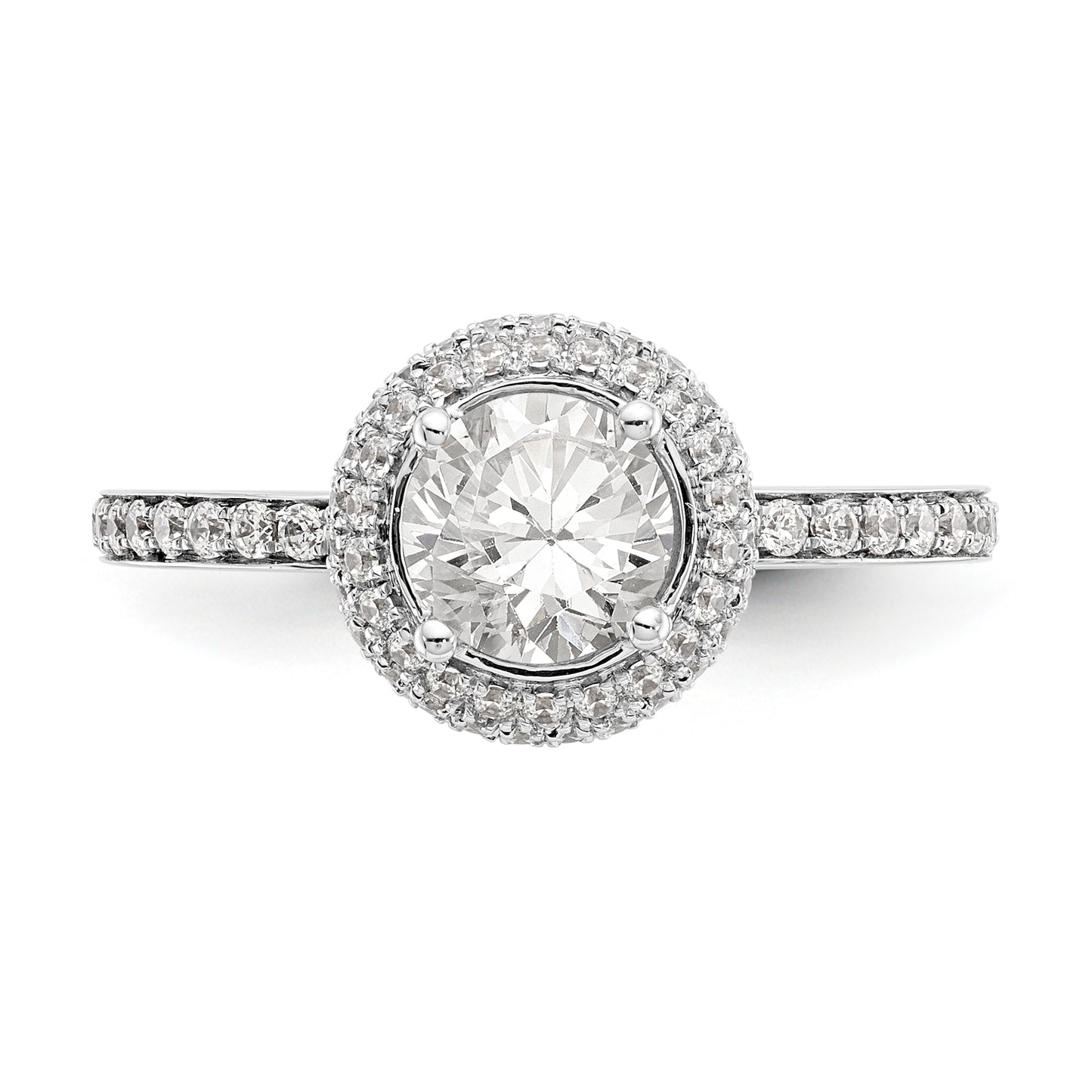 14K White Gold Round Simulated Diamond Halo Engagement Ring