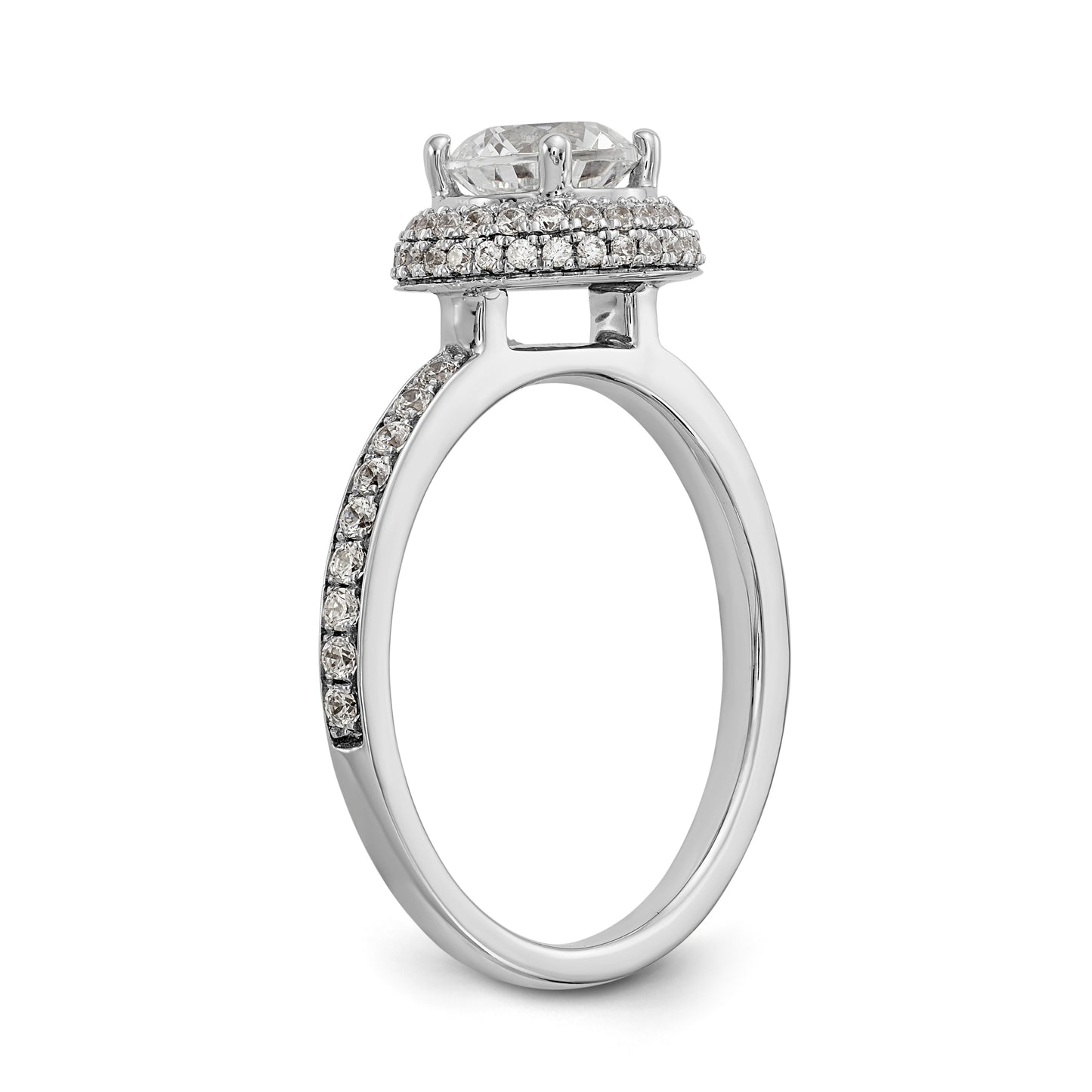 14K White Gold Round Simulated Diamond Halo Engagement Ring