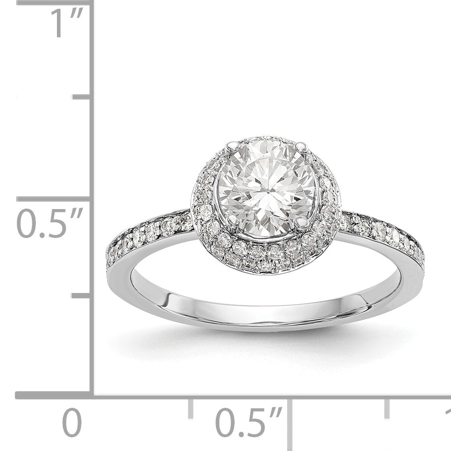 14K White Gold Round Simulated Diamond Halo Engagement Ring