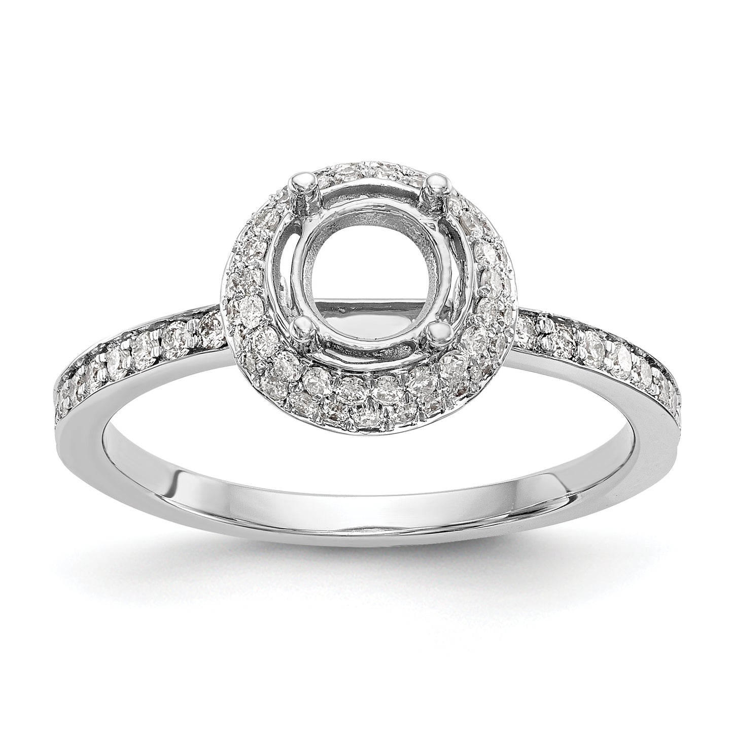 14K White Gold Round Simulated Diamond Halo Engagement Ring