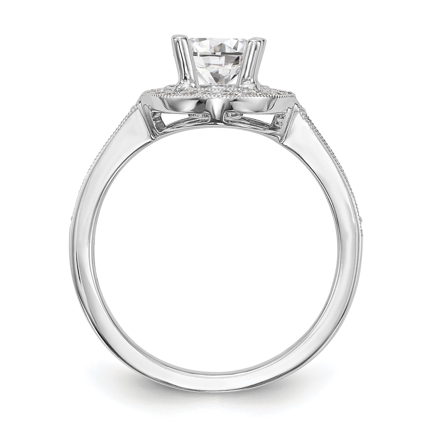 14K White Gold Round Simulated Diamond Halo Engagement Ring