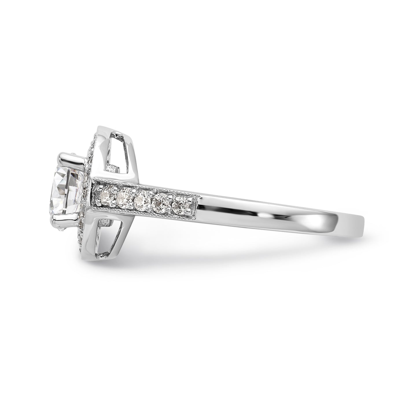 14K White Gold Round Simulated Diamond Halo Engagement Ring