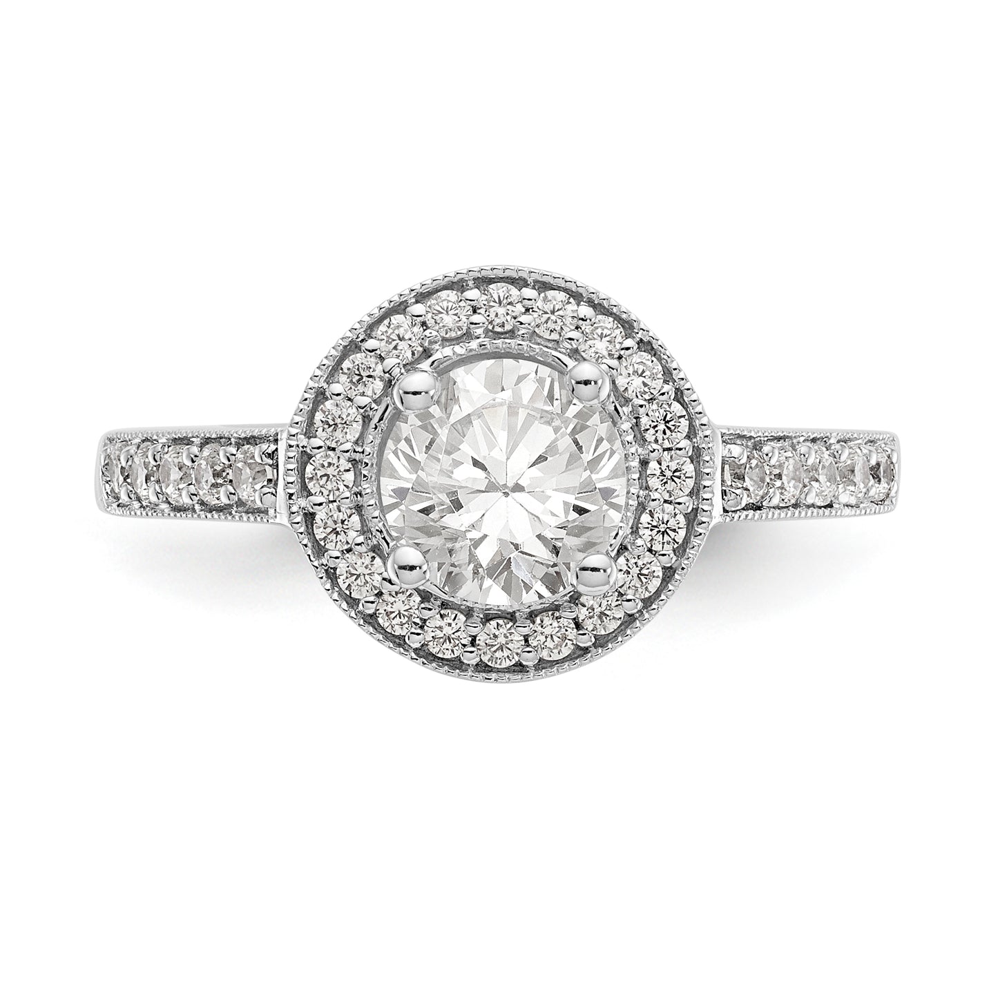 14K White Gold Round Simulated Diamond Halo Engagement Ring