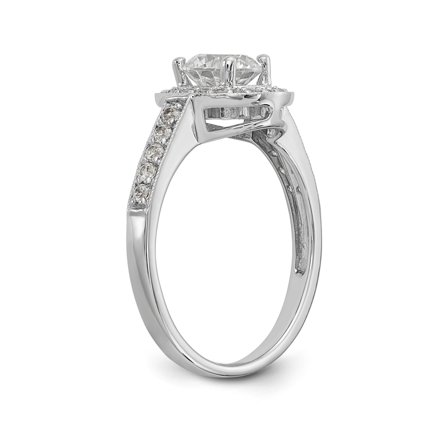 14K White Gold Round Simulated Diamond Halo Engagement Ring