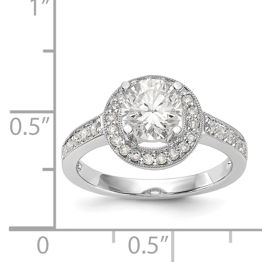 14K White Gold Round Simulated Diamond Halo Engagement Ring