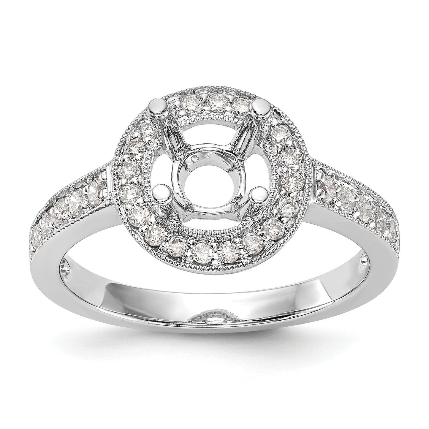 14K White Gold Round Simulated Diamond Halo Engagement Ring