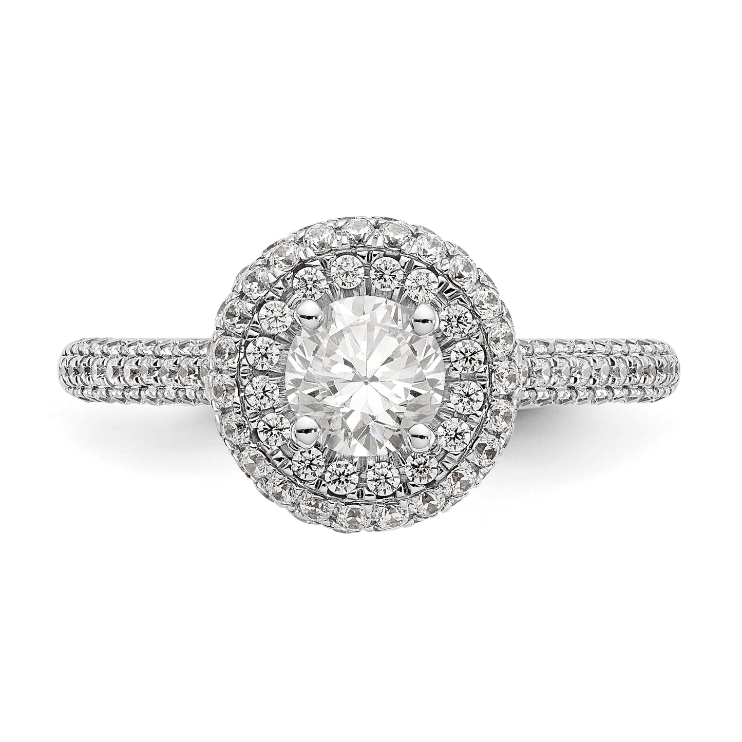 14K White Gold Round Simulated Diamond Halo Engagement Ring