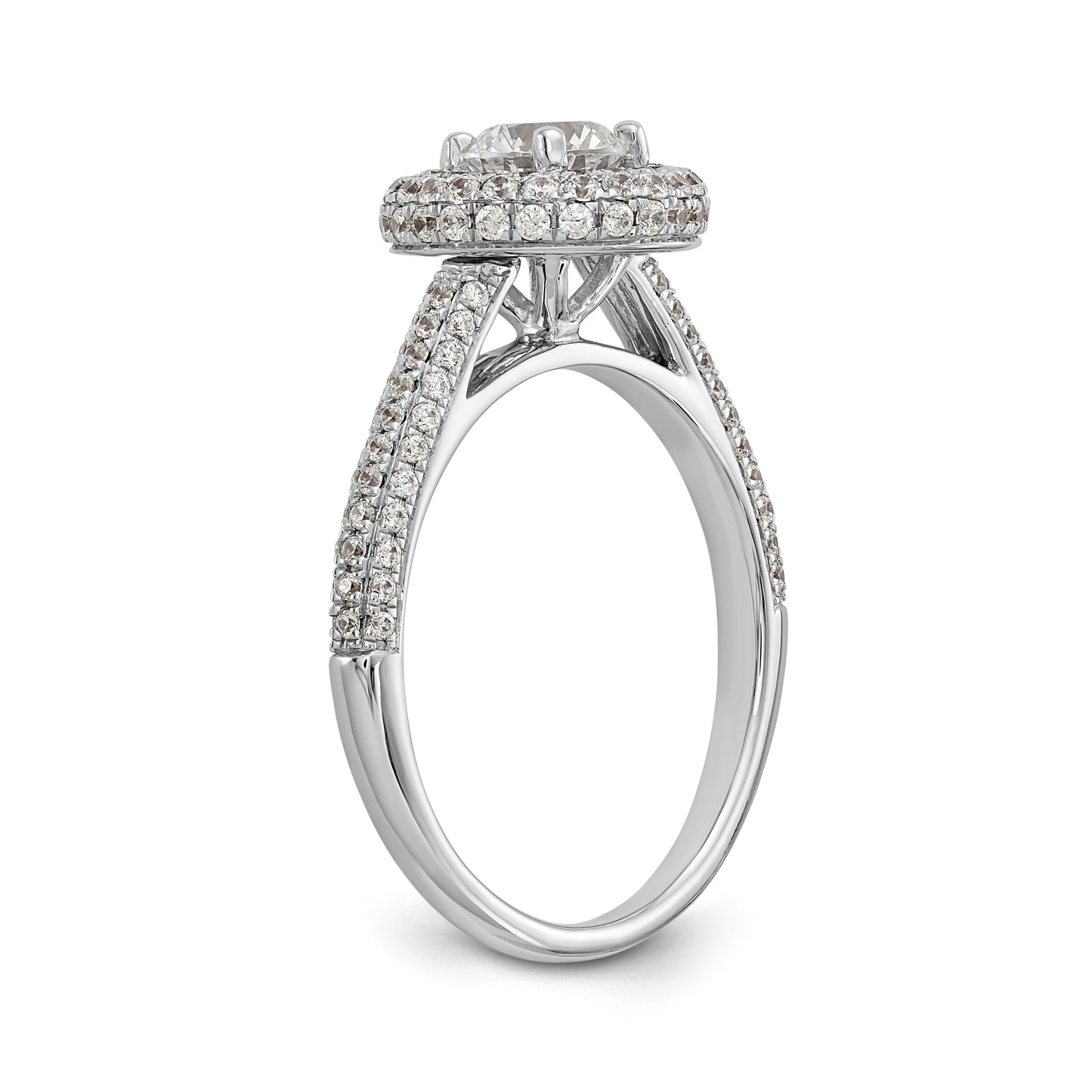 14K White Gold Round Simulated Diamond Halo Engagement Ring
