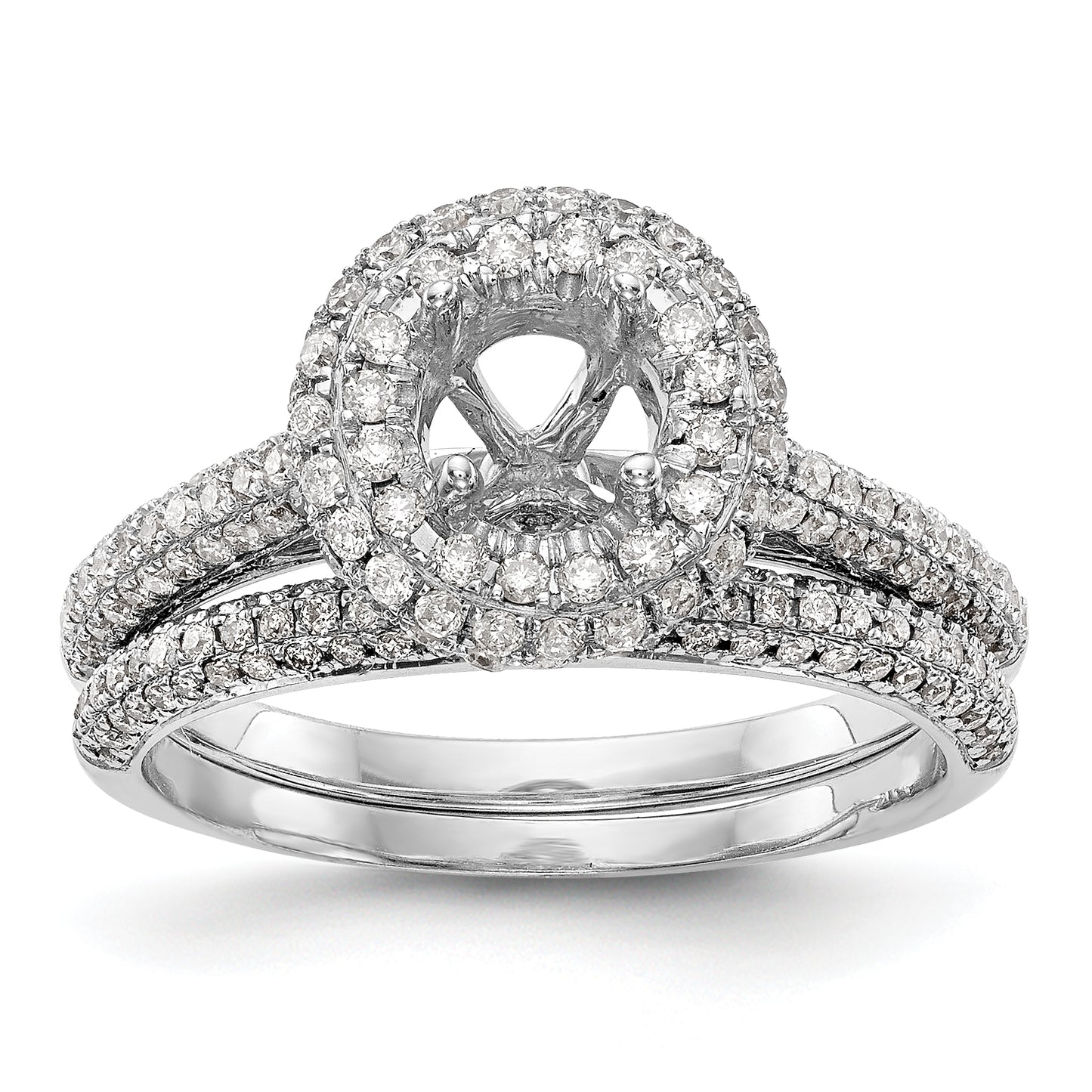 14K White Gold Round Simulated Diamond Halo Engagement Ring