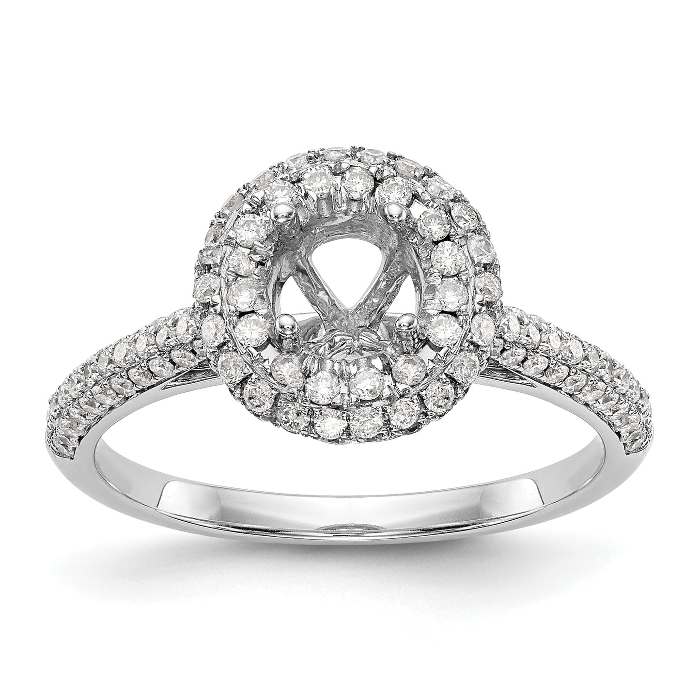 14K White Gold Round Simulated Diamond Halo Engagement Ring