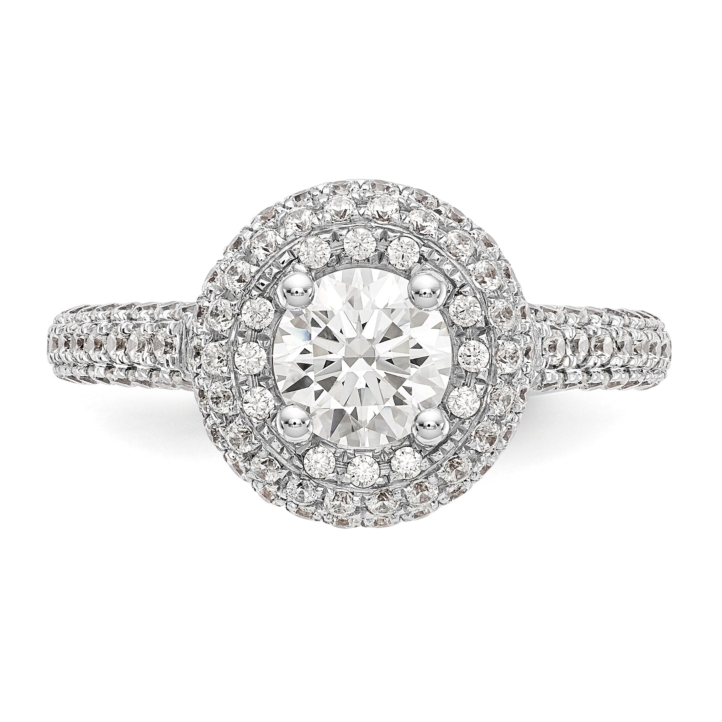 14K White Gold Round Simulated Diamond Halo Engagement Ring