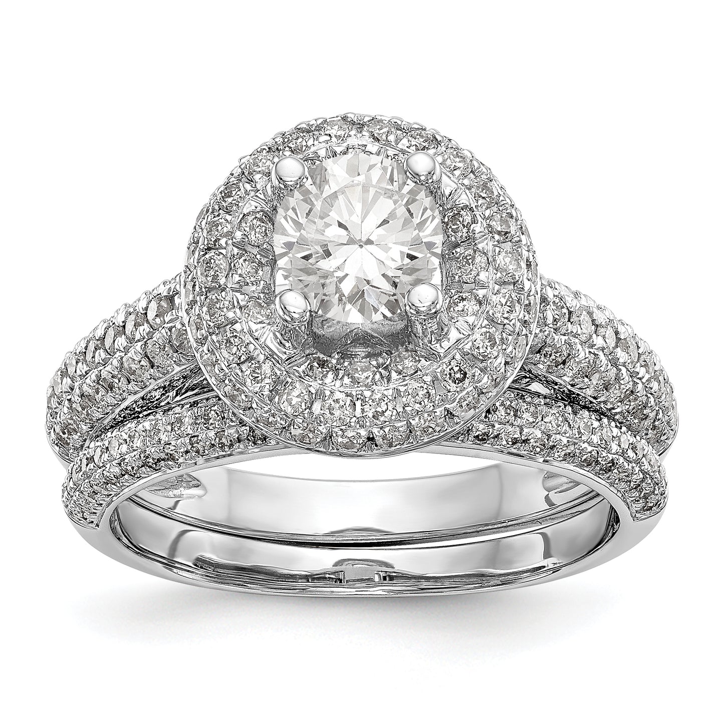 14K White Gold Round Simulated Diamond Halo Engagement Ring