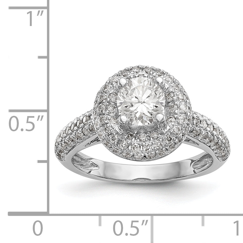 14K White Gold Round Simulated Diamond Halo Engagement Ring