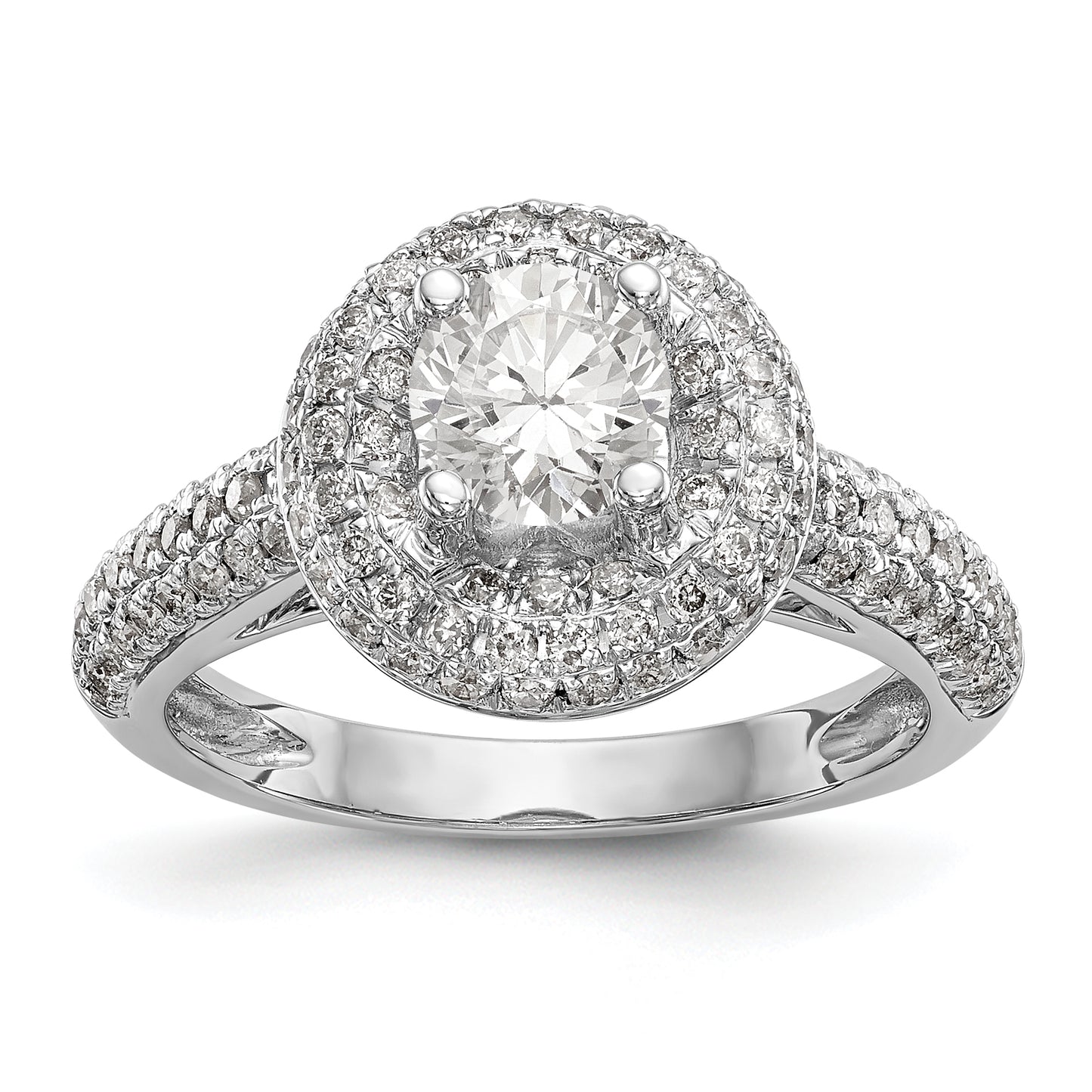 14K White Gold Round Simulated Diamond Halo Engagement Ring