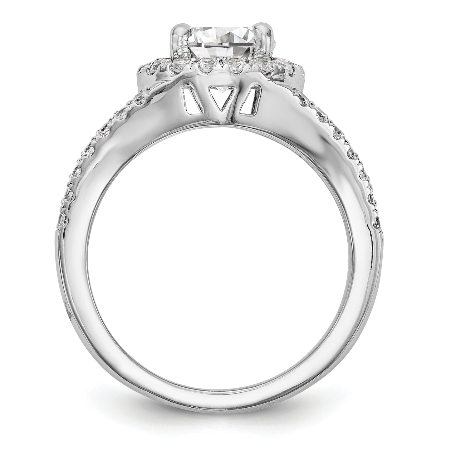 14K White Gold Round Simulated Diamond Halo Engagement Ring