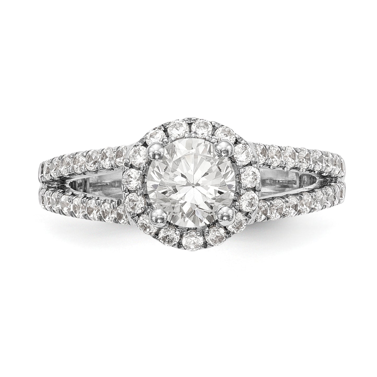 14K White Gold Round Simulated Diamond Halo Engagement Ring