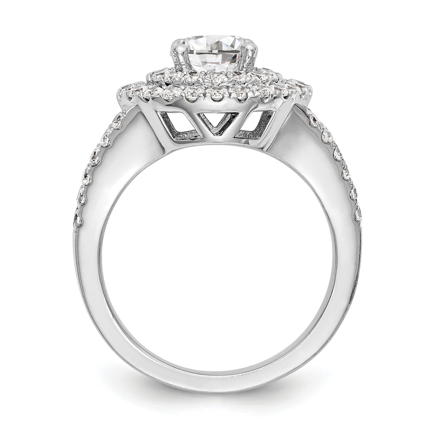 14KW Round Simulated Diamond Double Halo Engagement Ring