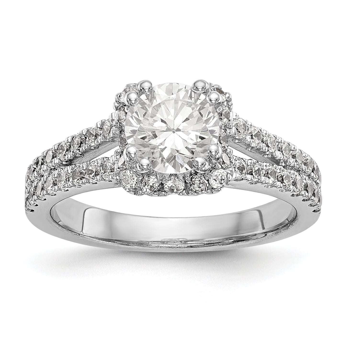 14K White Gold Round Simulated Diamond Halo Engagement Ring