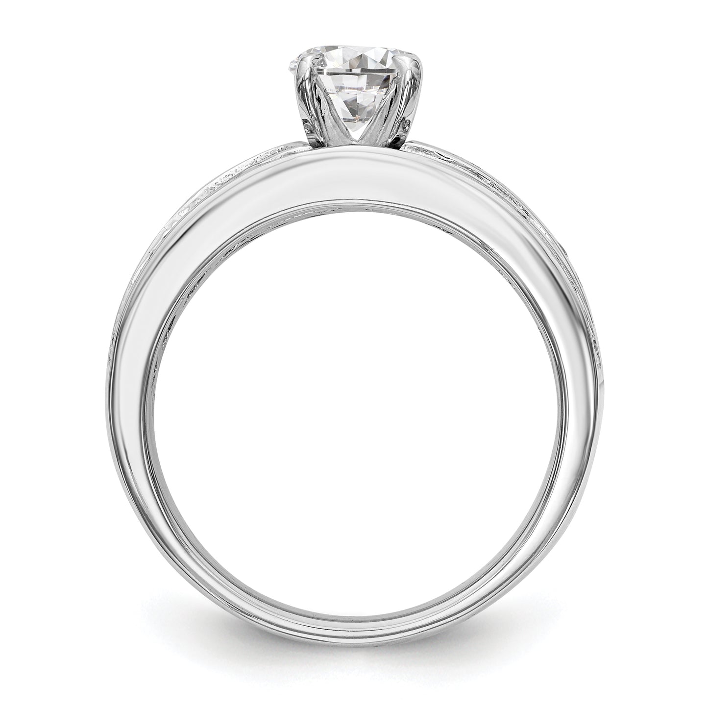 14k White Gold Peg Set Simulated Diamond Engagement Ring