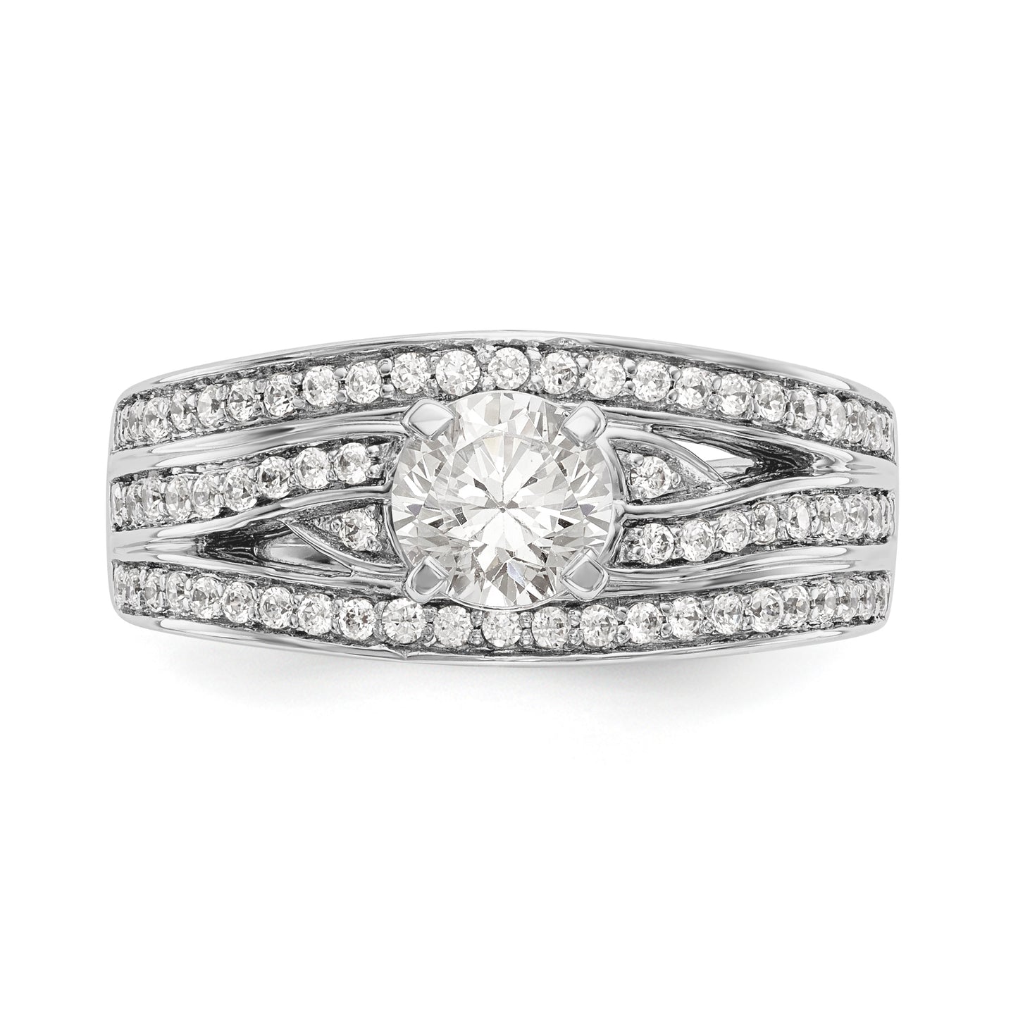 14k White Gold Peg Set Simulated Diamond Engagement Ring