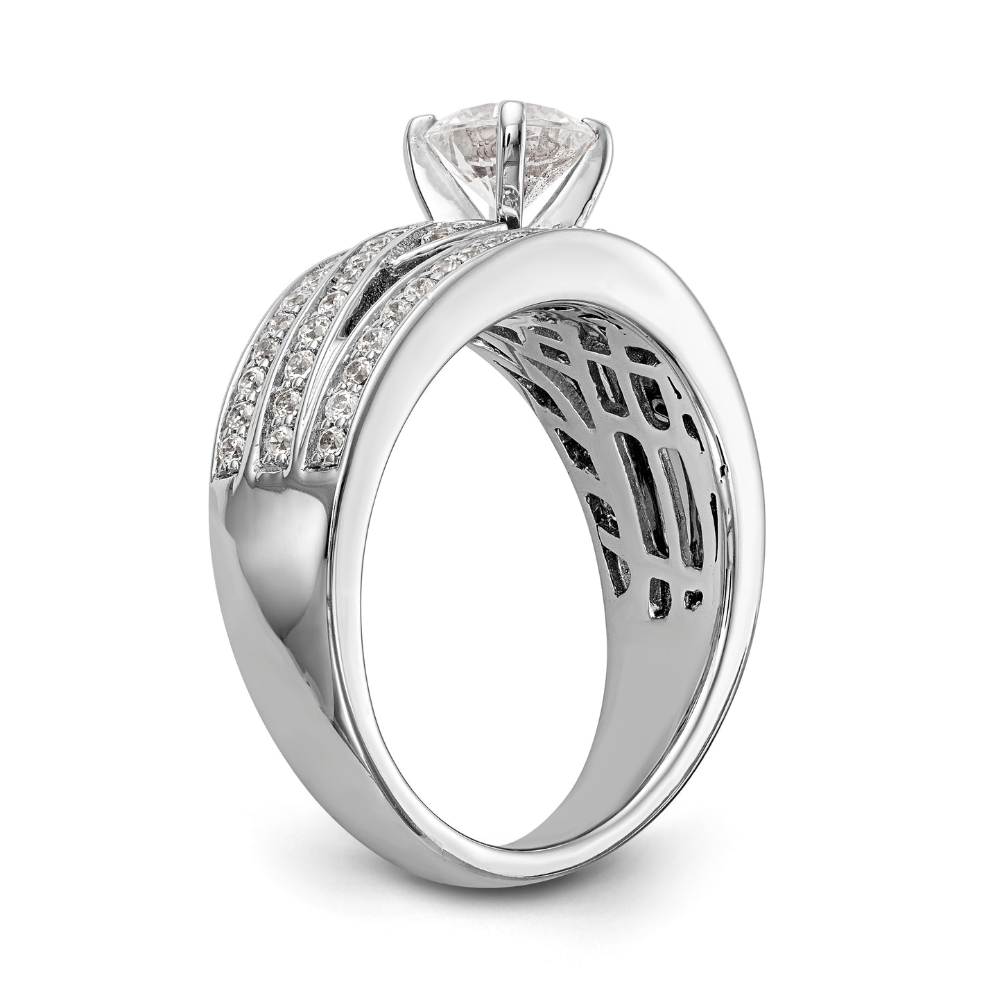 14k White Gold Peg Set Simulated Diamond Engagement Ring