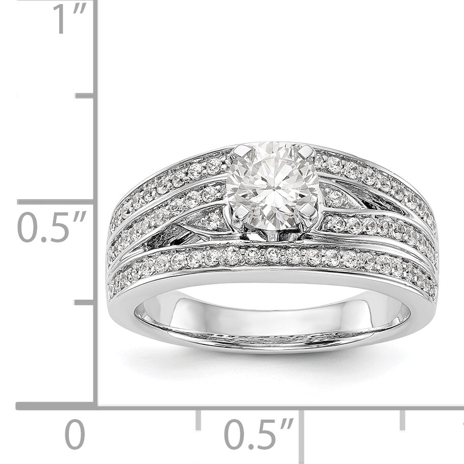 14k White Gold Peg Set Simulated Diamond Engagement Ring