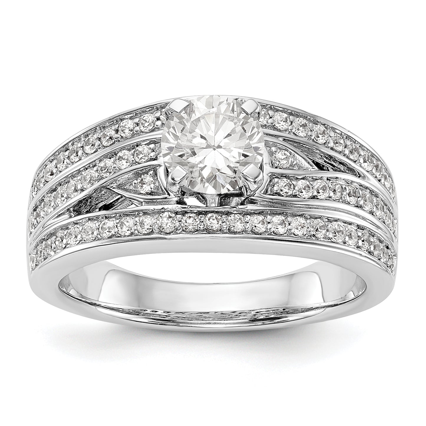 14k White Gold Peg Set Simulated Diamond Engagement Ring