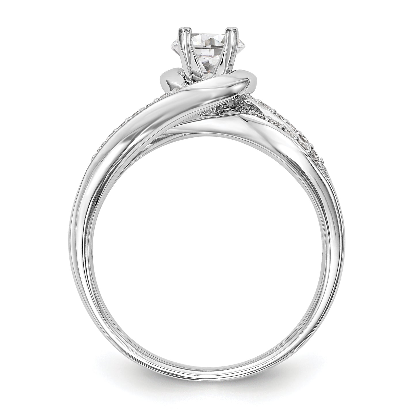 14k White Gold Peg Set Simulated Diamond By Pass Engagement Ring