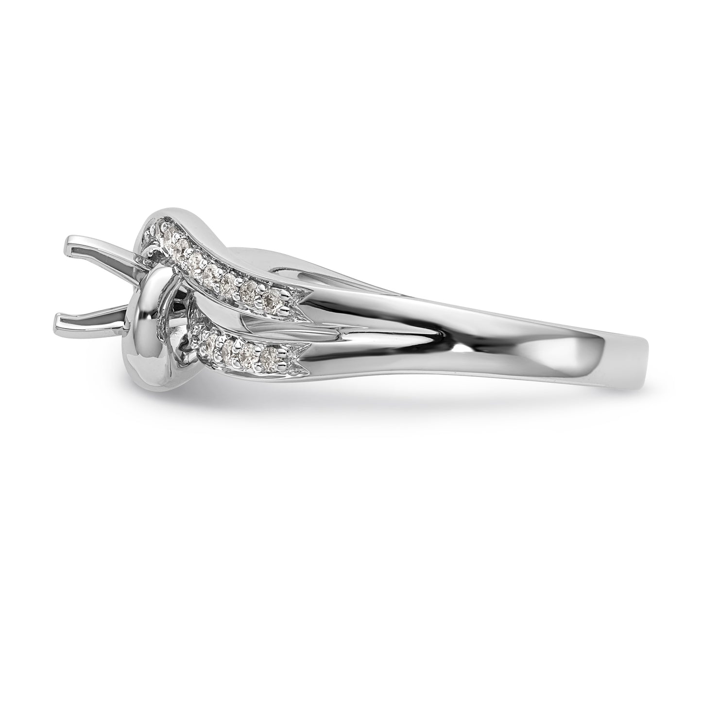 14k White Gold Peg Set Simulated Diamond By Pass Engagement Ring