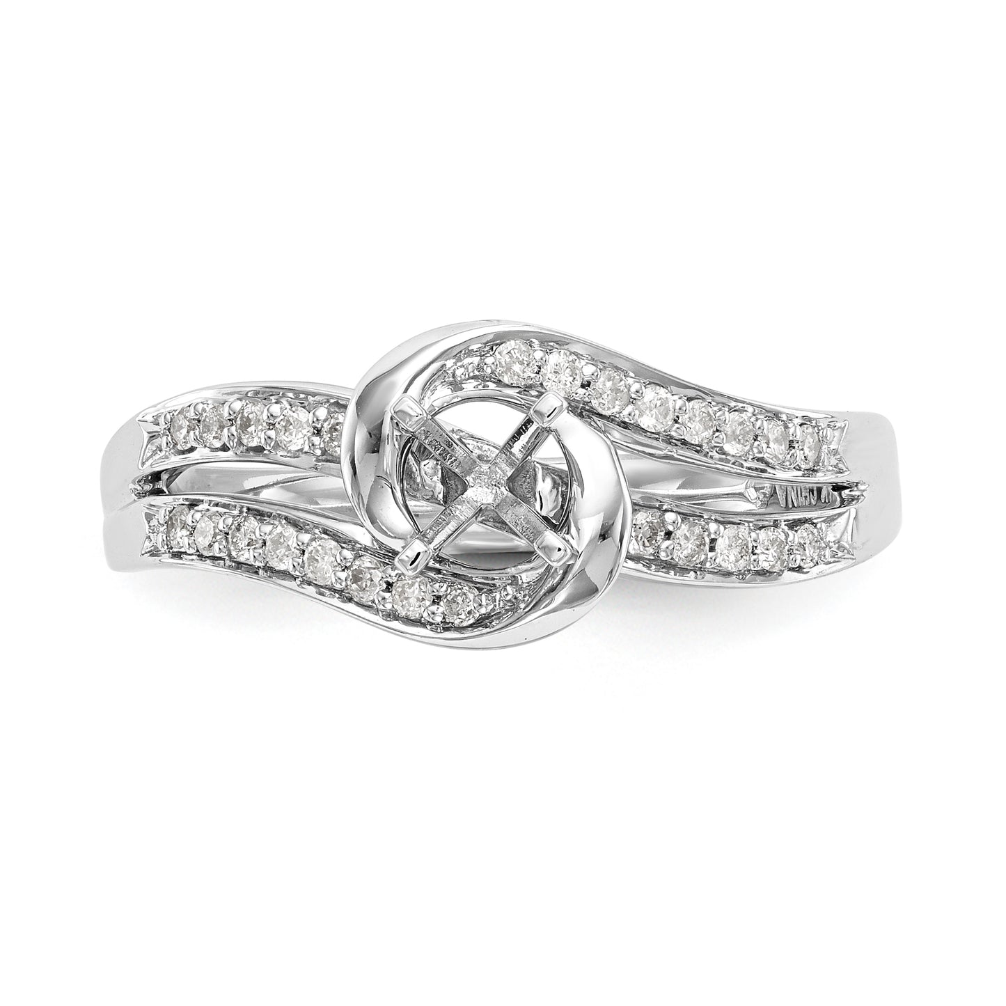 14k White Gold Peg Set Simulated Diamond By Pass Engagement Ring