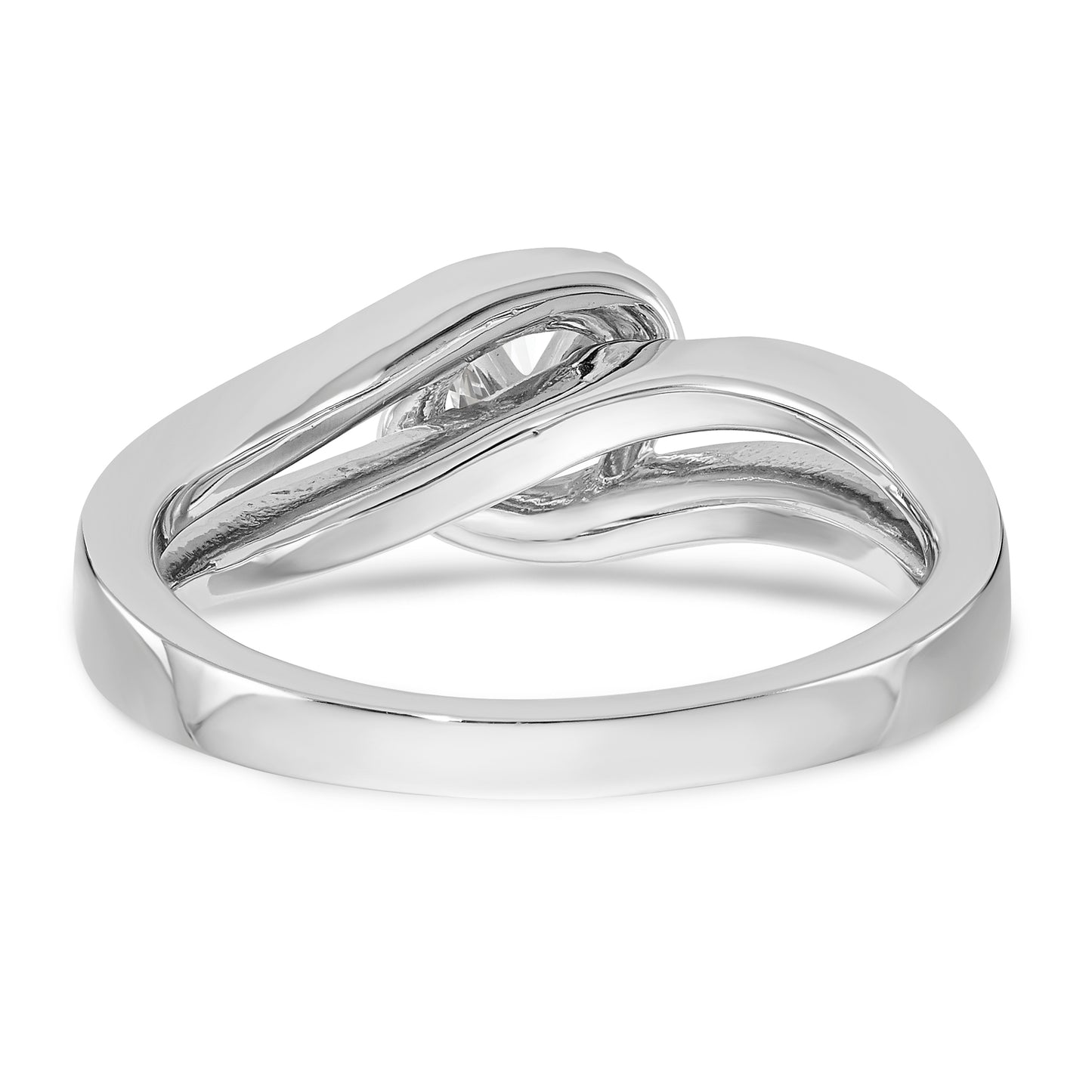 14k White Gold Peg Set Simulated Diamond By Pass Engagement Ring