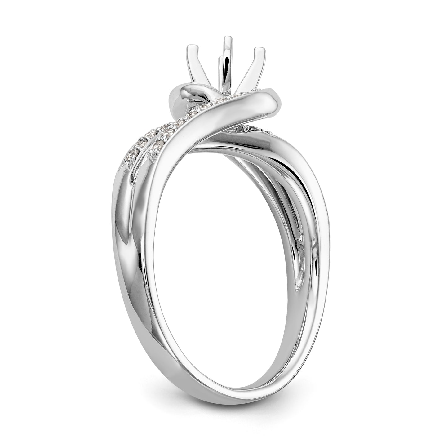 14k White Gold Peg Set Simulated Diamond By Pass Engagement Ring
