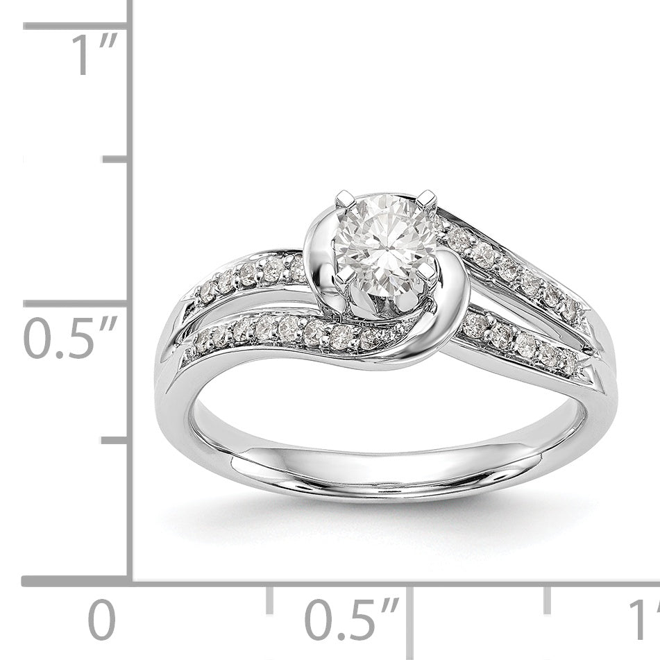 14k White Gold Peg Set Simulated Diamond By Pass Engagement Ring