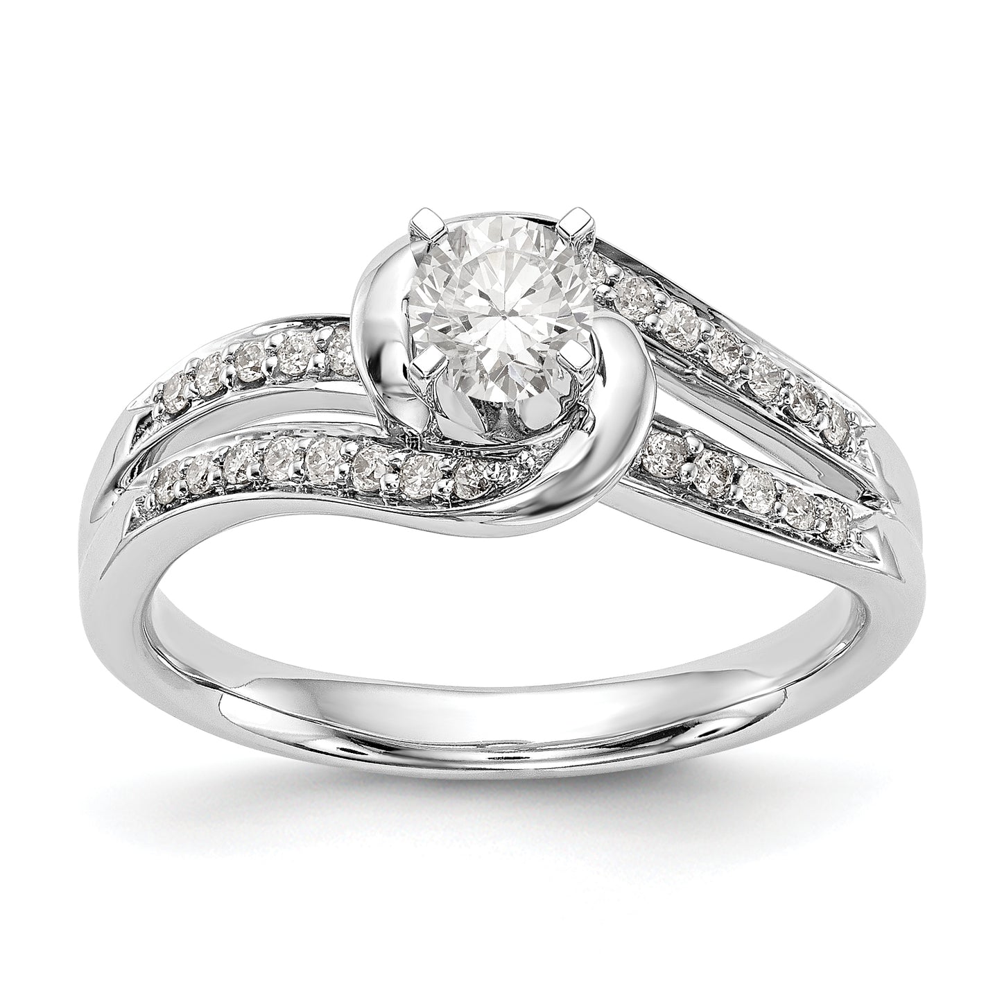 14k White Gold Peg Set Simulated Diamond By Pass Engagement Ring