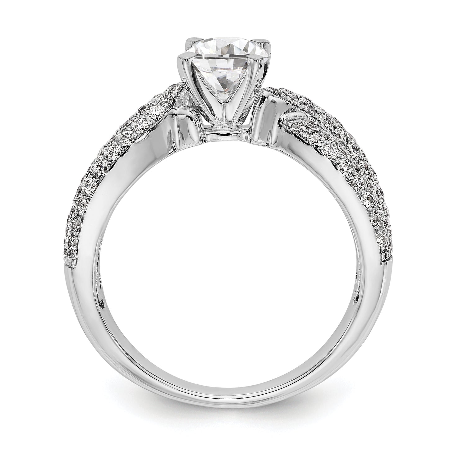 14k White Gold Peg Set Simulated Diamond By Pass Engagement Ring