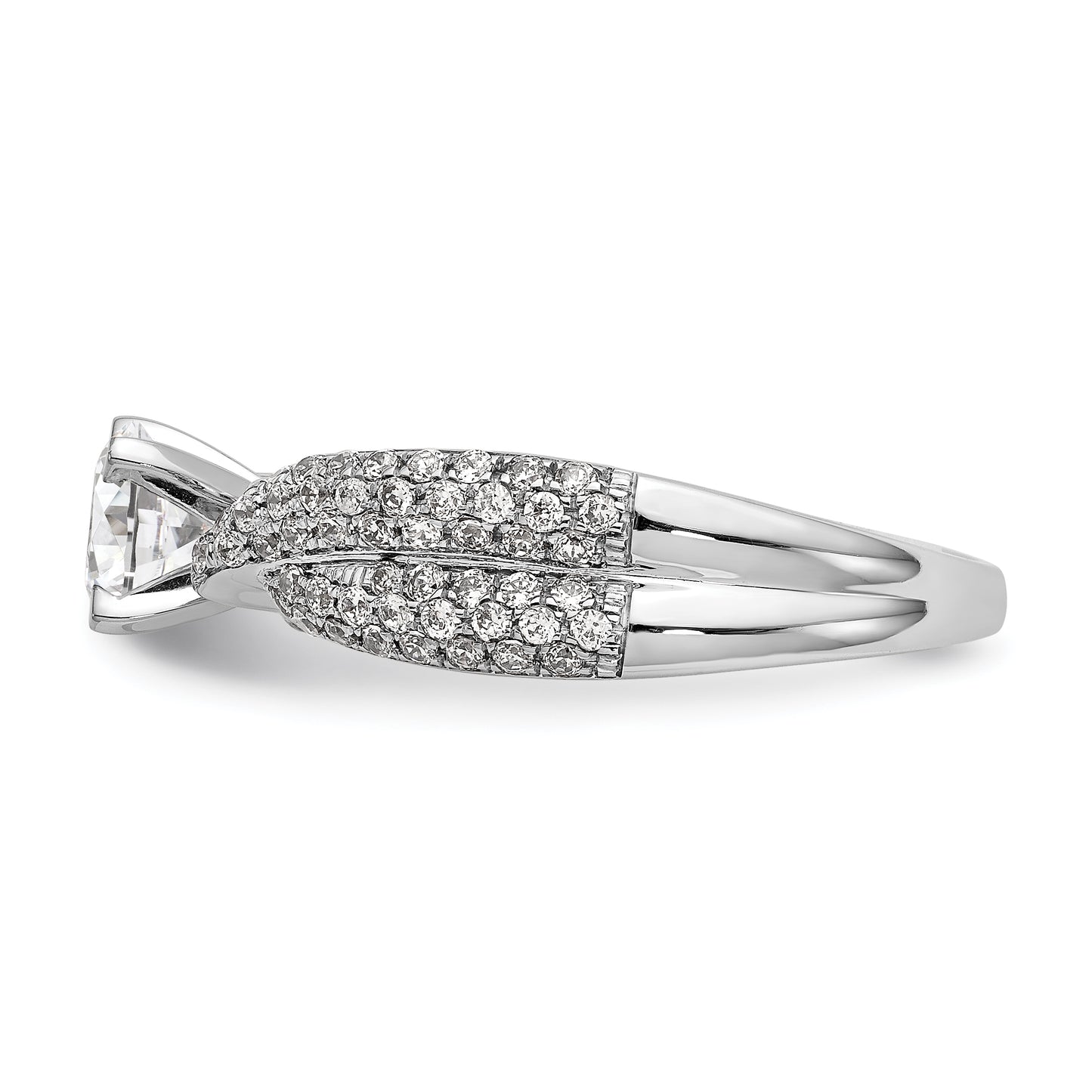 14k White Gold Peg Set Simulated Diamond By Pass Engagement Ring