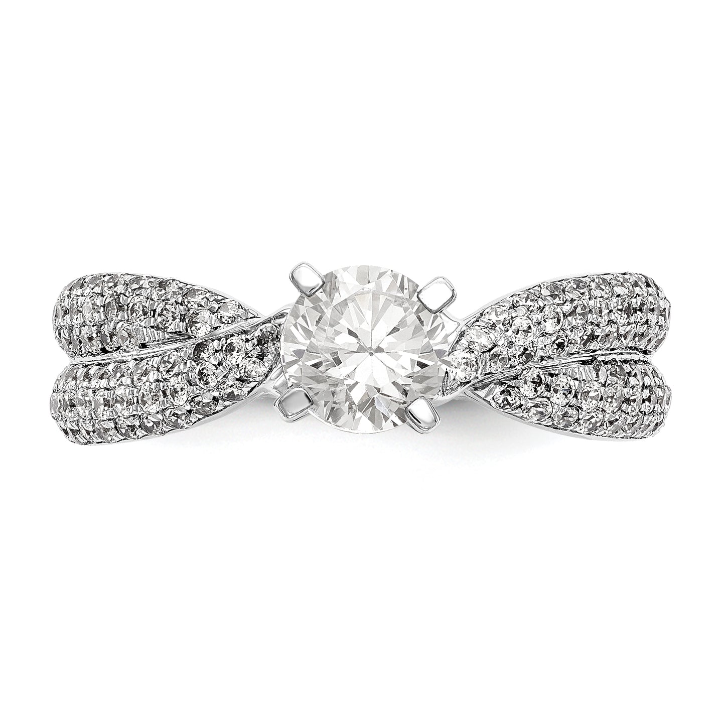 14k White Gold Peg Set Simulated Diamond By Pass Engagement Ring