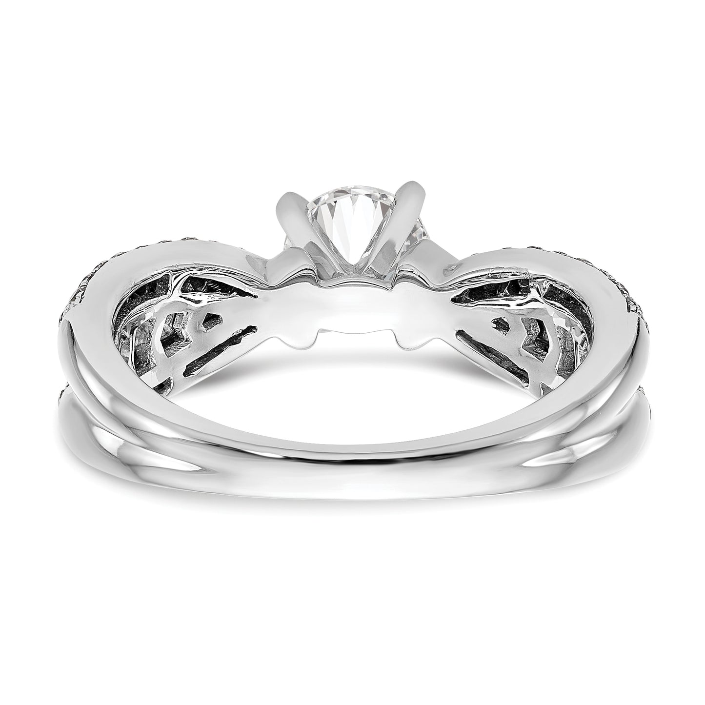 14k White Gold Peg Set Simulated Diamond By Pass Engagement Ring