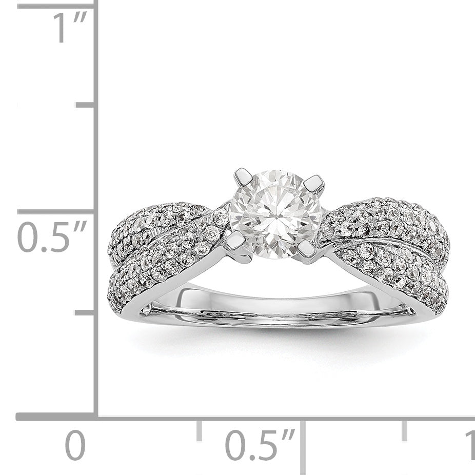 14k White Gold Peg Set Simulated Diamond By Pass Engagement Ring