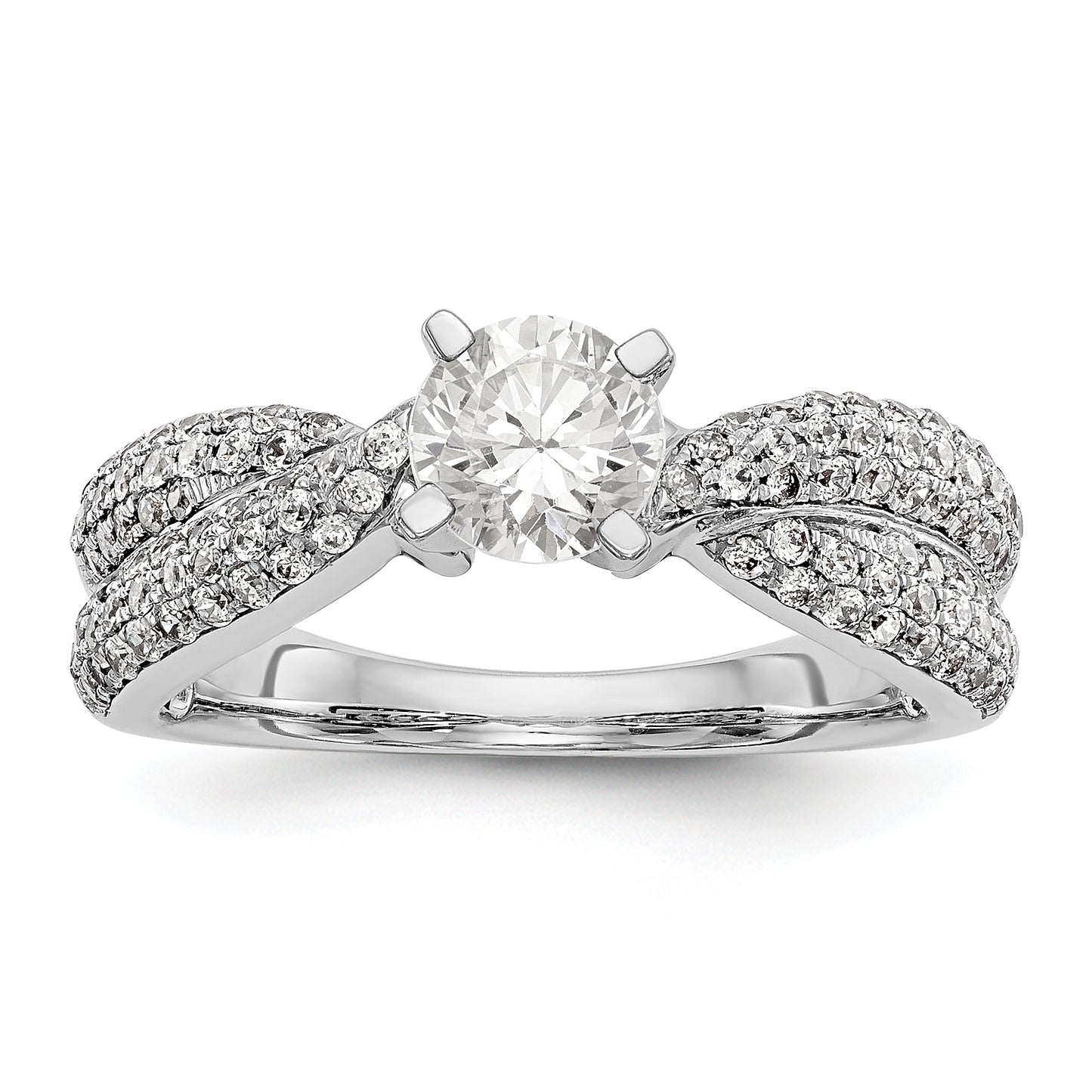 14k White Gold Peg Set Simulated Diamond By Pass Engagement Ring