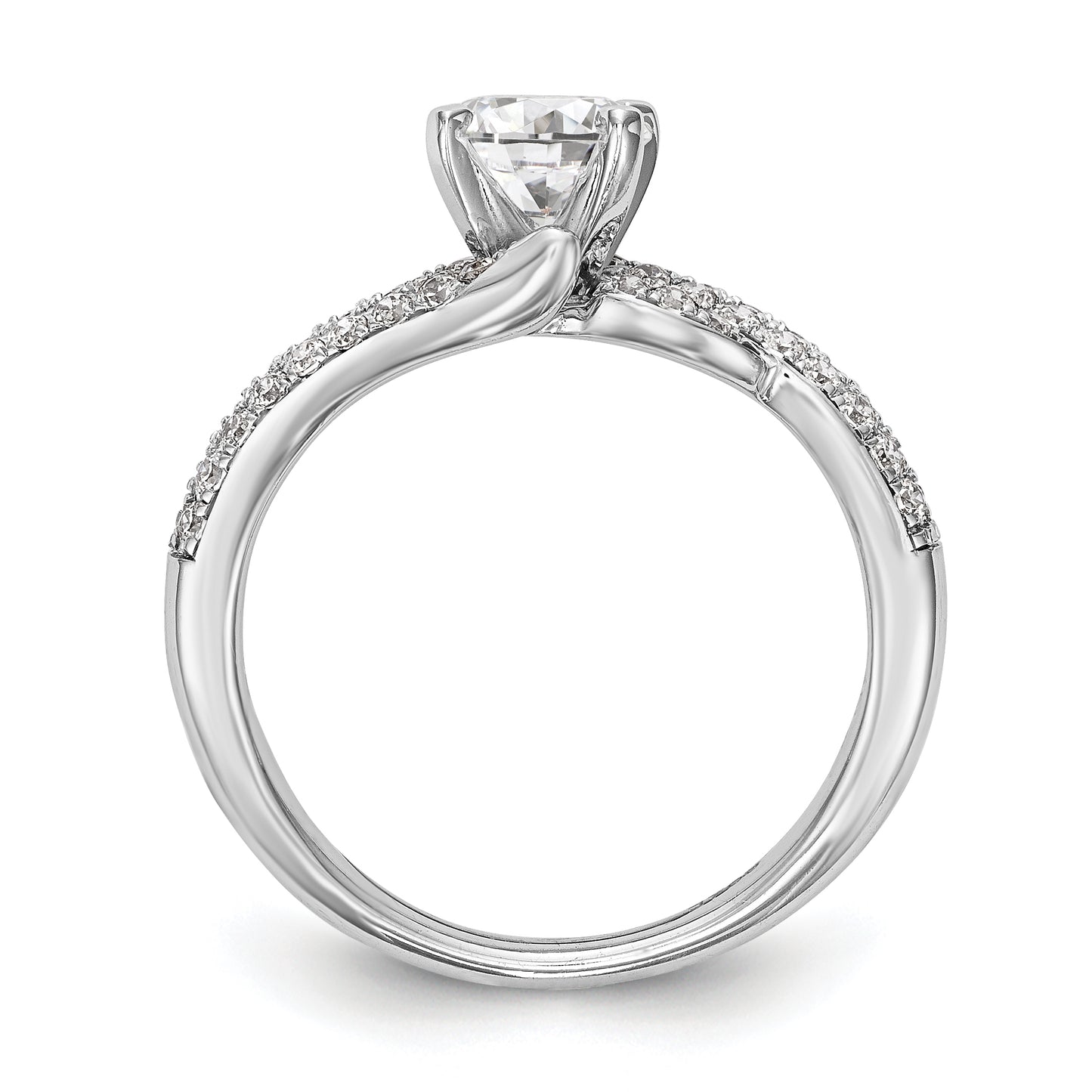 14k White Gold Peg Set Simulated Diamond By Pass Engagement Ring