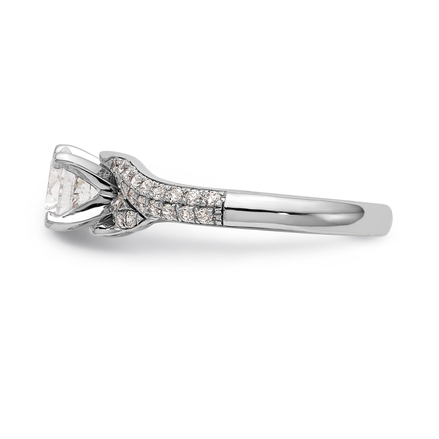 14k White Gold Peg Set Simulated Diamond By Pass Engagement Ring