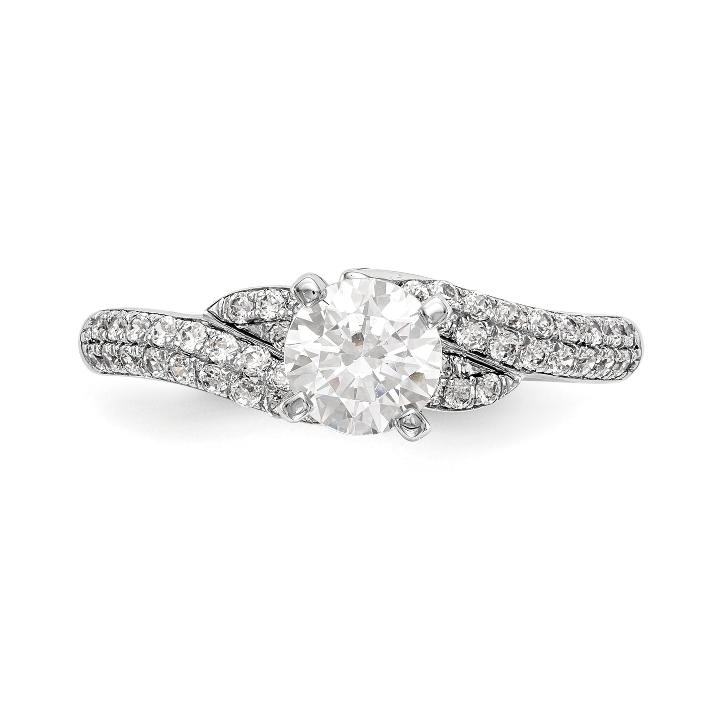 14k White Gold Peg Set Simulated Diamond By Pass Engagement Ring