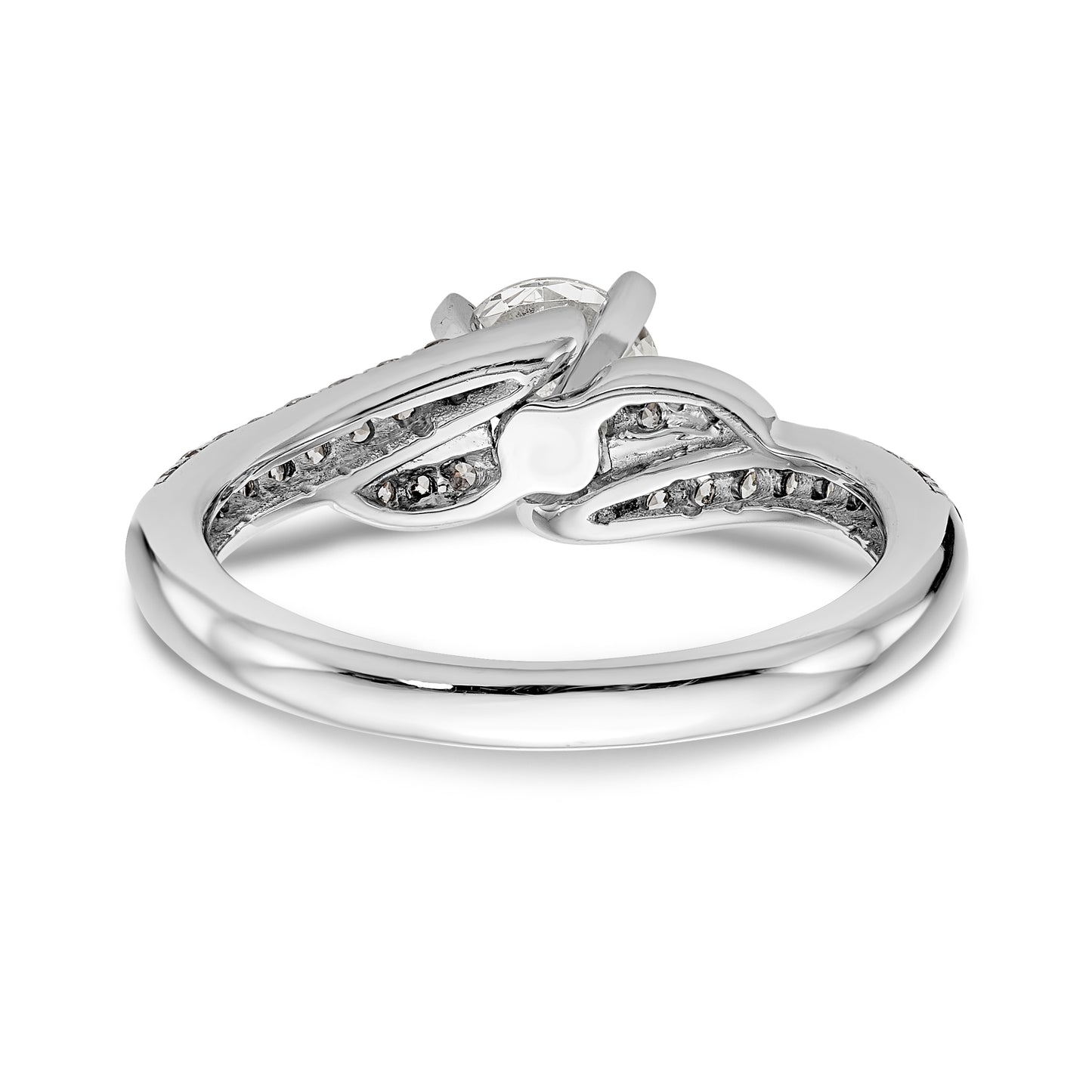 14k White Gold Peg Set Simulated Diamond By Pass Engagement Ring